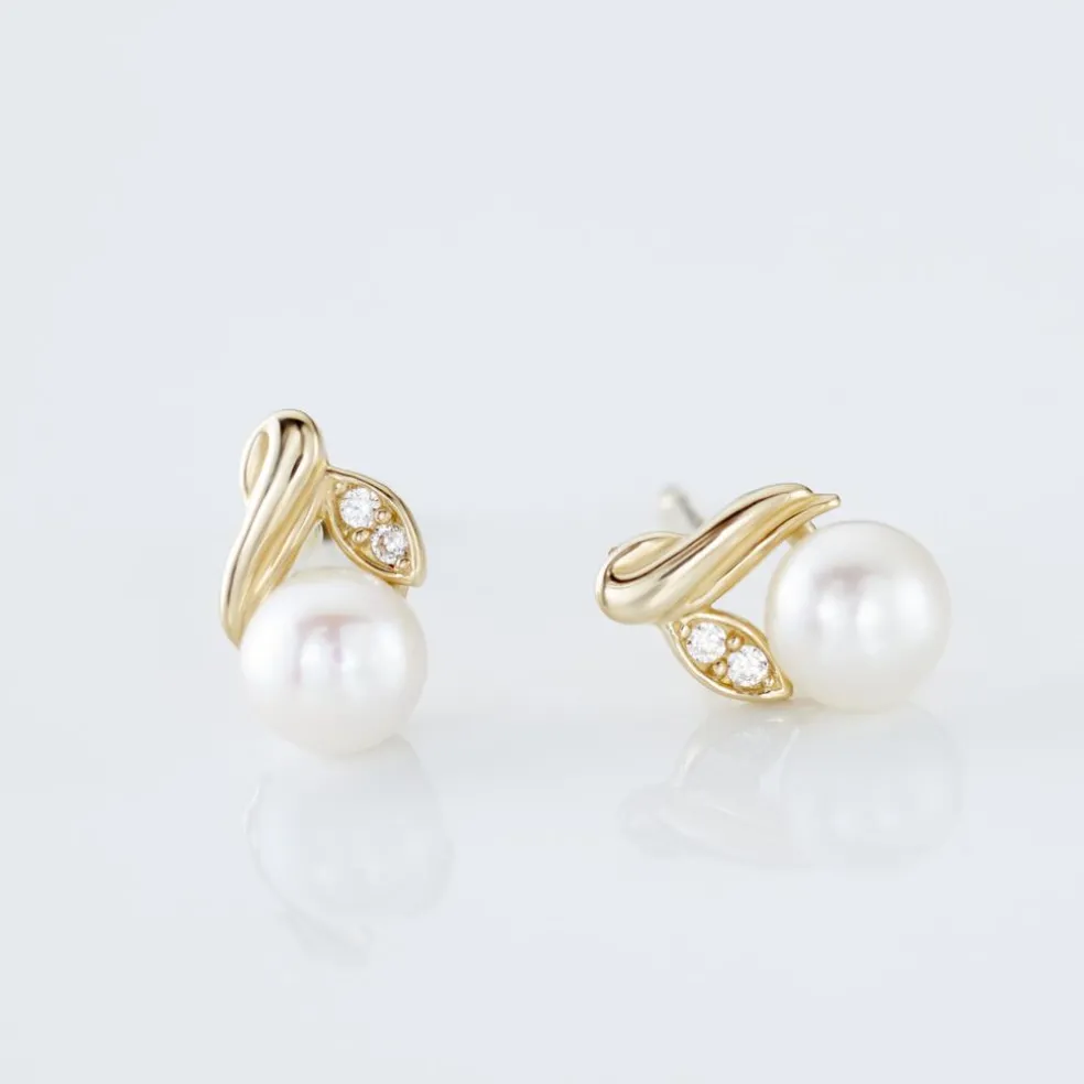 Boucles D'oreilles Puces Astragalus Or Jaune Perles De Culture