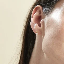 Boucles D'oreilles Puces Astragalus Or Jaune Perles De Culture