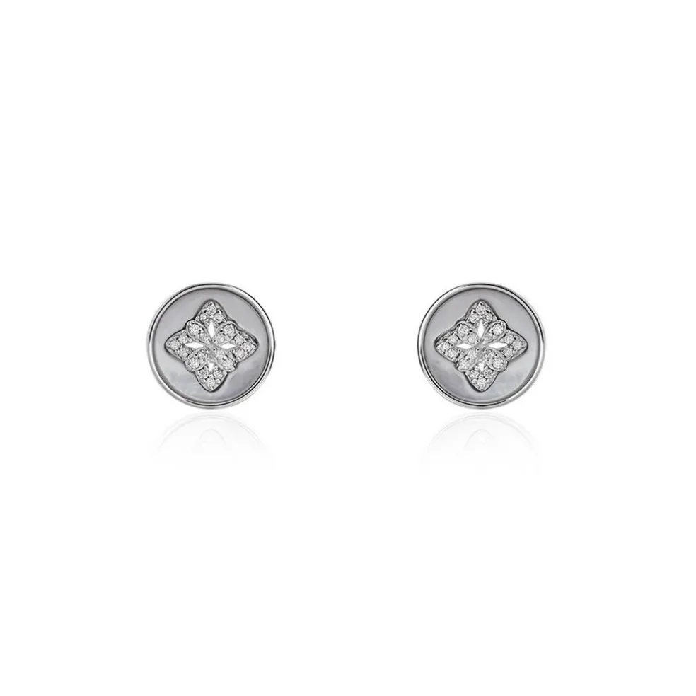 Boucles D'oreilles Puces Alexine Argent Blanc Oxyde De Zirconium
