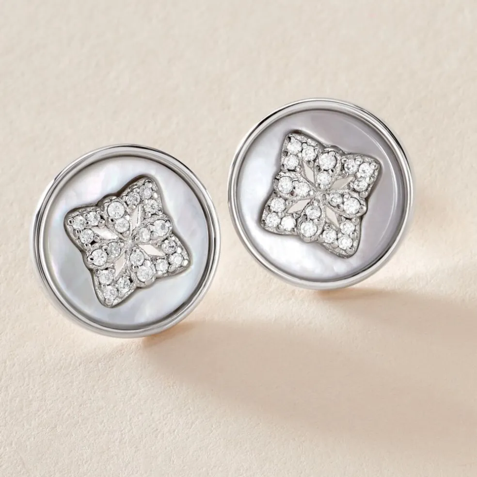 Boucles D'oreilles Puces Alexine Argent Blanc Oxyde De Zirconium