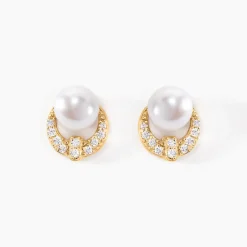 Boucles D'oreilles Puces Aloys Or Jaune Perle De Culture