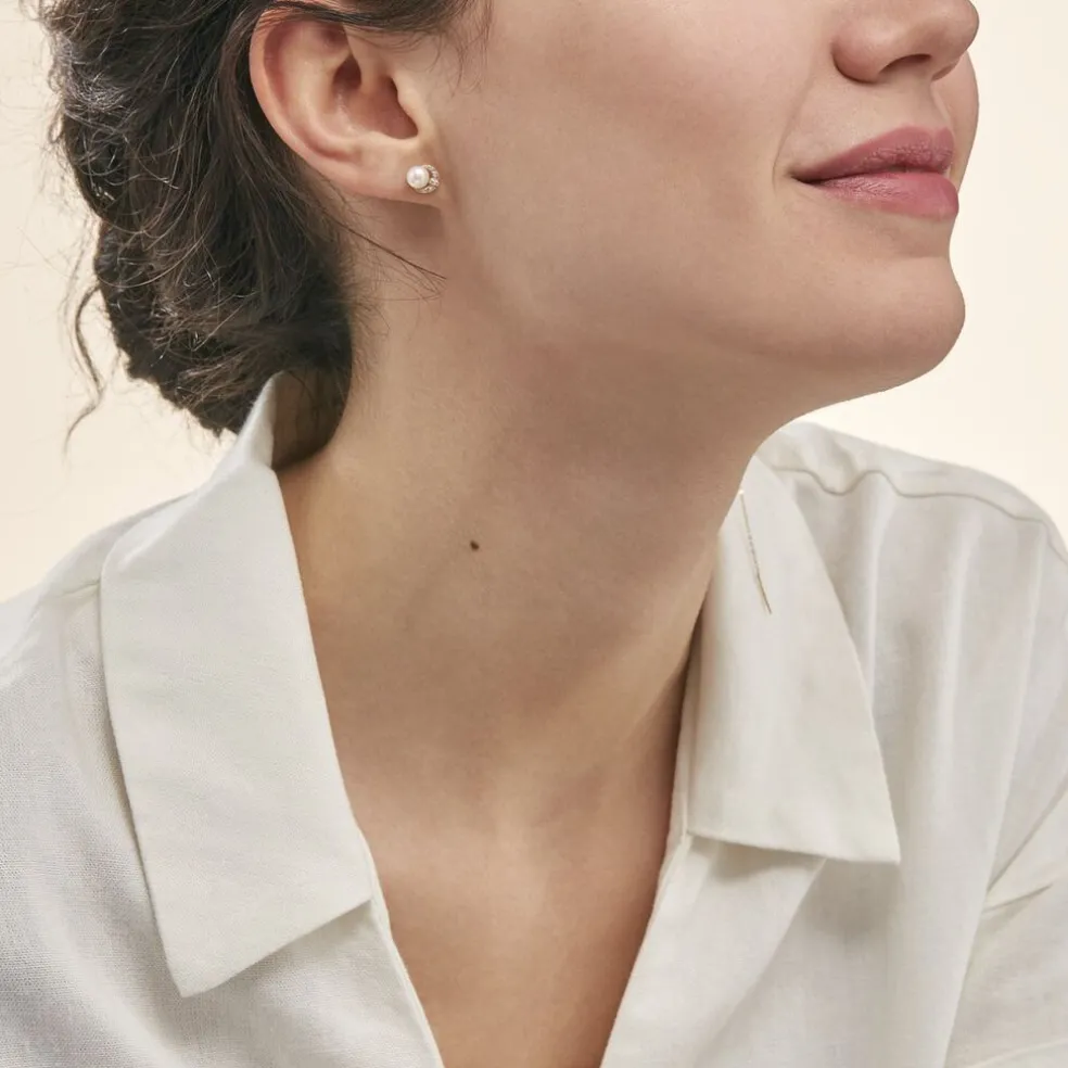 Boucles D'oreilles Puces Aloys Or Jaune Perle De Culture