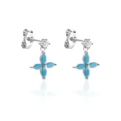 Boucles D'oreilles Puces Bluebirds Argent Blanc Turquoise Oxyde