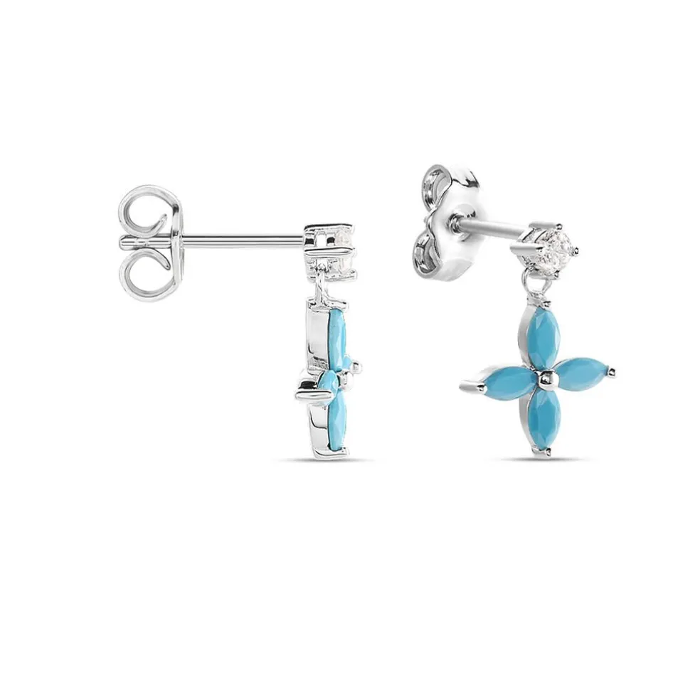 Boucles D'oreilles Puces Bluebirds Argent Blanc Turquoise Oxyde