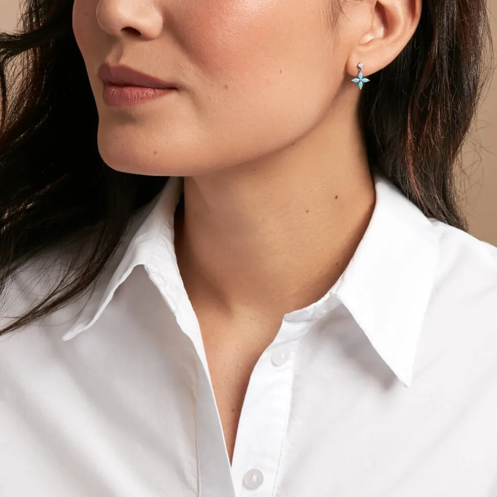 Boucles D'oreilles Puces Bluebirds Argent Blanc Turquoise Oxyde