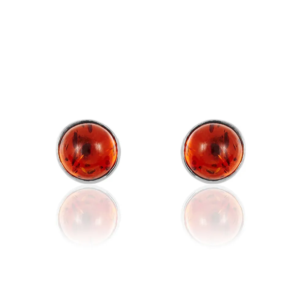 Boucles D'oreilles Puces Brunhild Argent Blanc Ambre