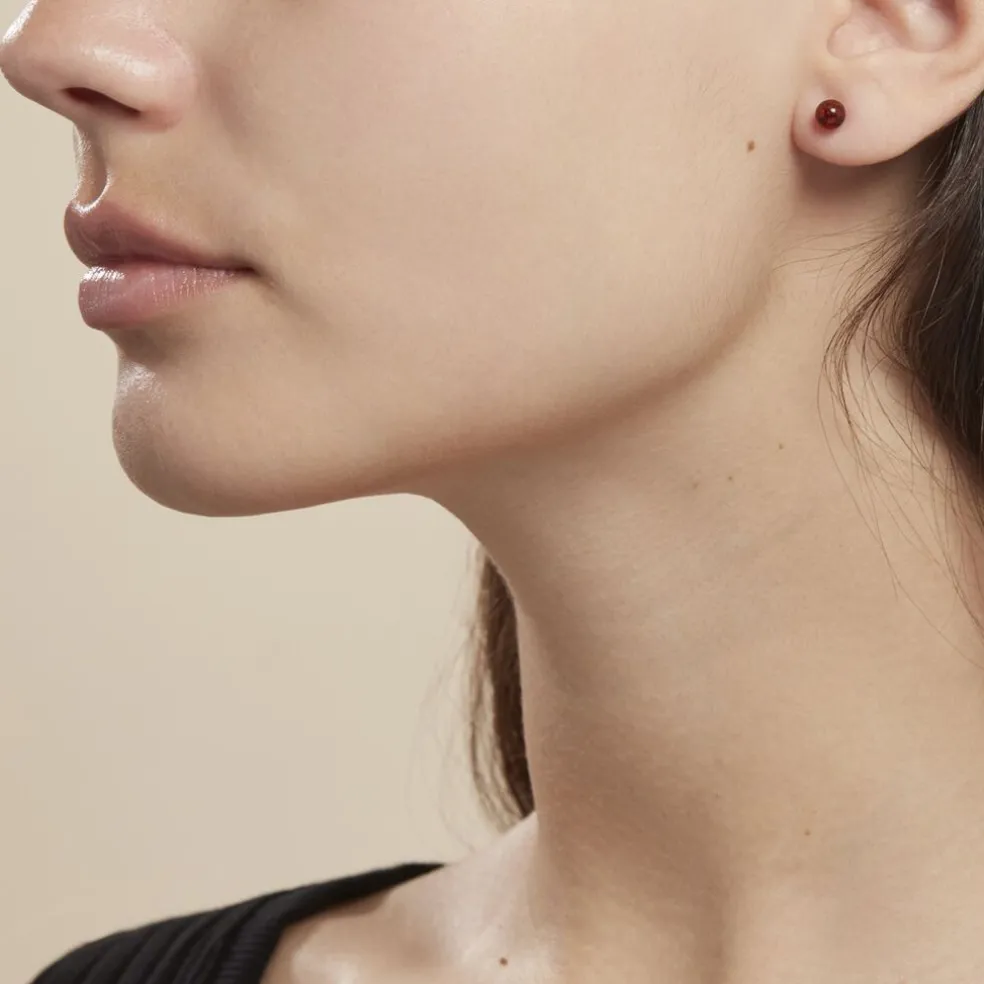 Boucles D'oreilles Puces Brunhild Argent Blanc Ambre