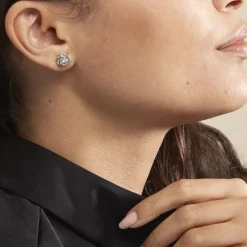 Boucles D'oreilles Puces Bouton D'or Argent Blanc Oxyde De Zirconium