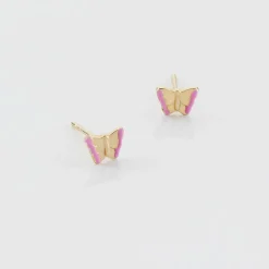 Boucles D'oreilles Puces Bartholomée Papillon Or Jaune