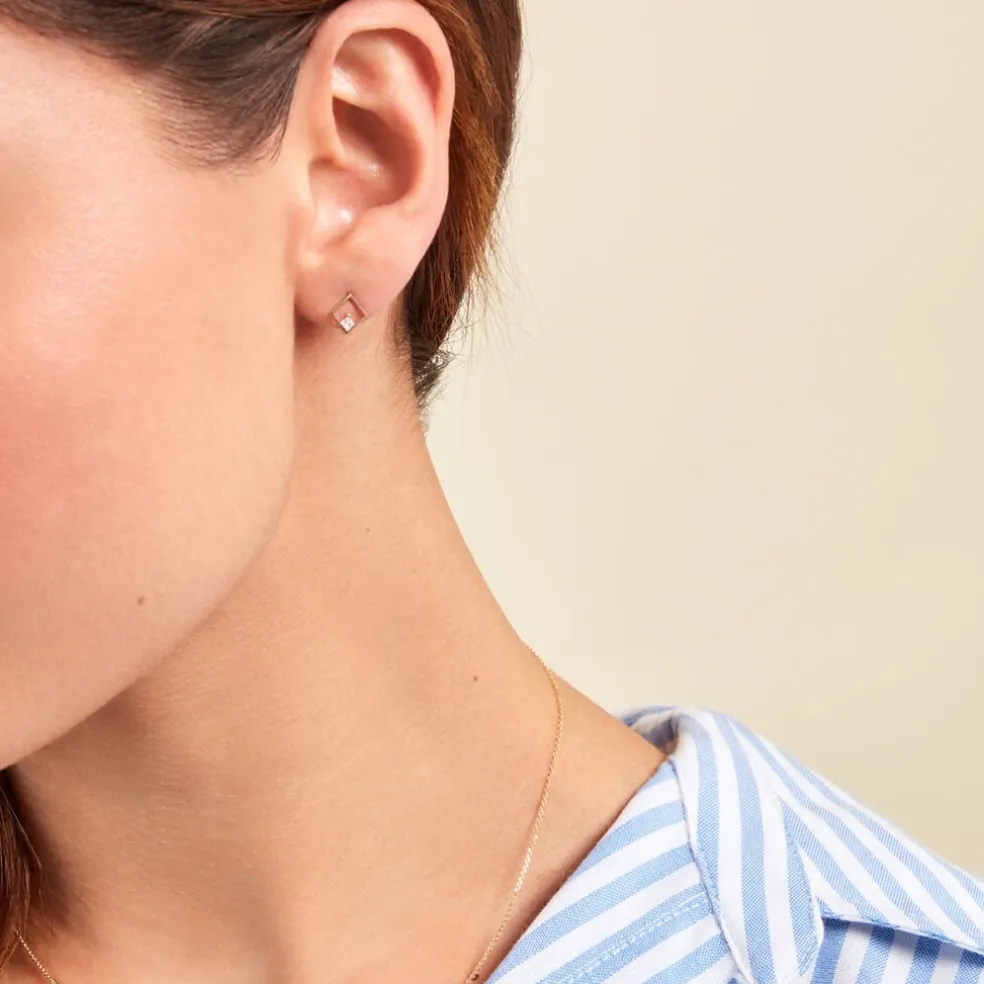 Boucles D'oreilles Puces Brent Or Jaune Oxyde De Zirconium