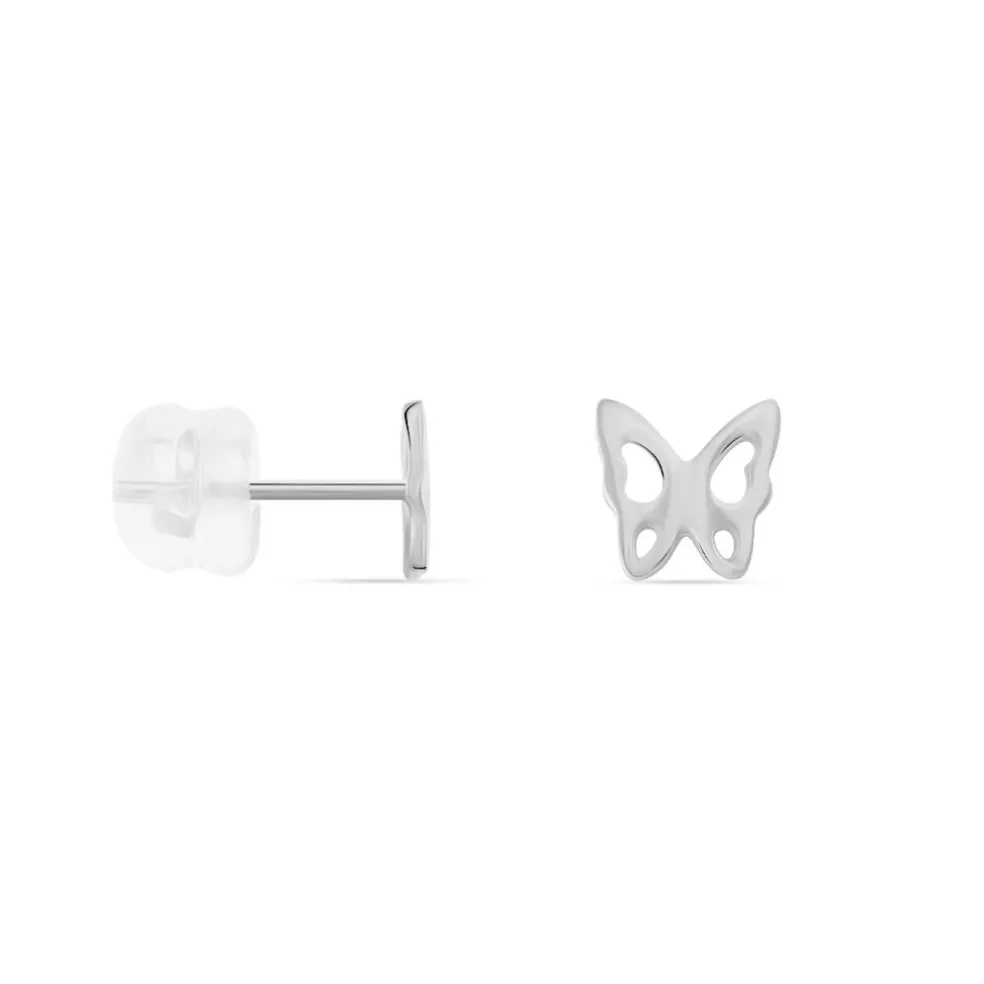 Boucles D'oreilles Puces Bartholomee Papillon Or Blanc