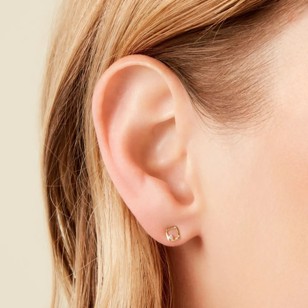 Boucles D'Oreilles Puces Brent Or Jaune Oxyde De Zirconium