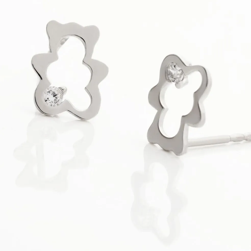 Boucles D'oreilles Puces Baptista Ours Or Blanc Oxydes