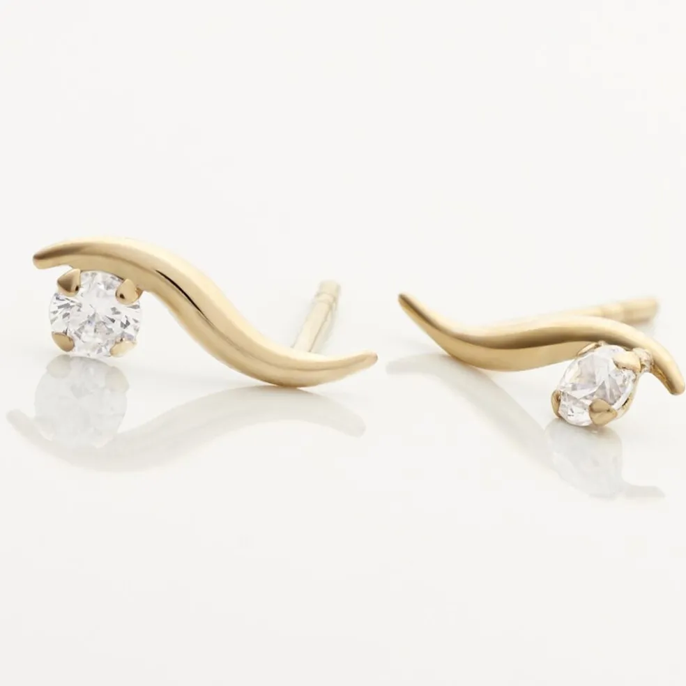 Boucles D'oreilles Puces Beryl Virgule Or Jaune Oxyde De Zirconium