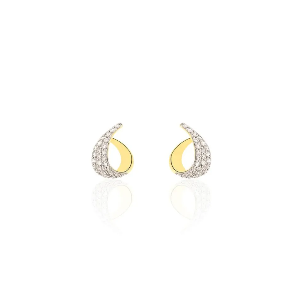 Boucles D'oreilles Puces Boucle D'or Or Jaune Oxyde De Zirconium