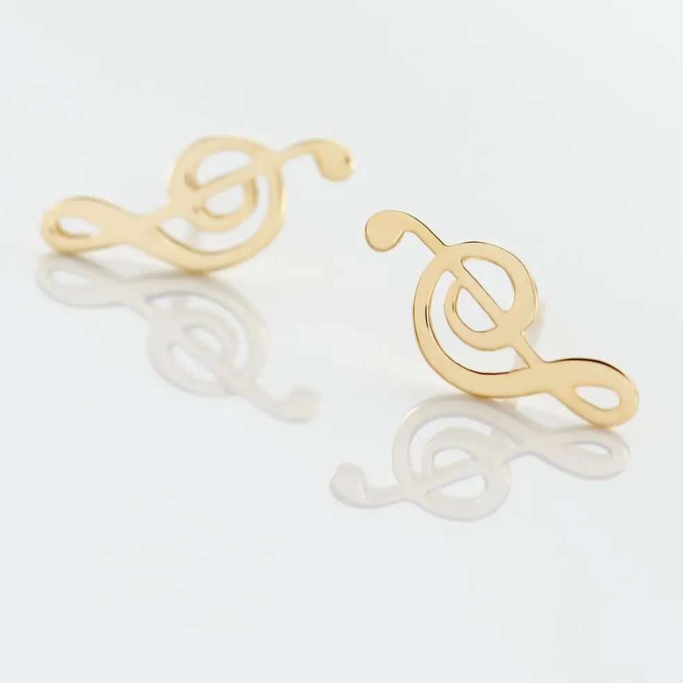 Boucles D'oreilles Puces Bayram Musique Or Jaune