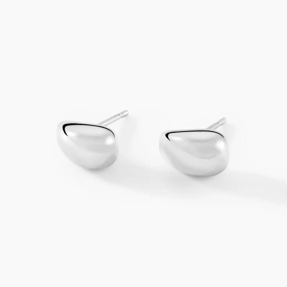 Boucles D'oreilles Puces Curve Argent Blanc