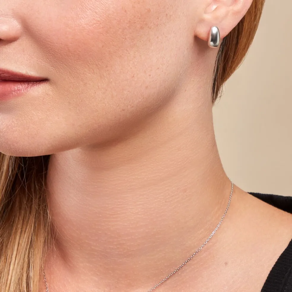 Boucles D'oreilles Puces Curve Argent Blanc