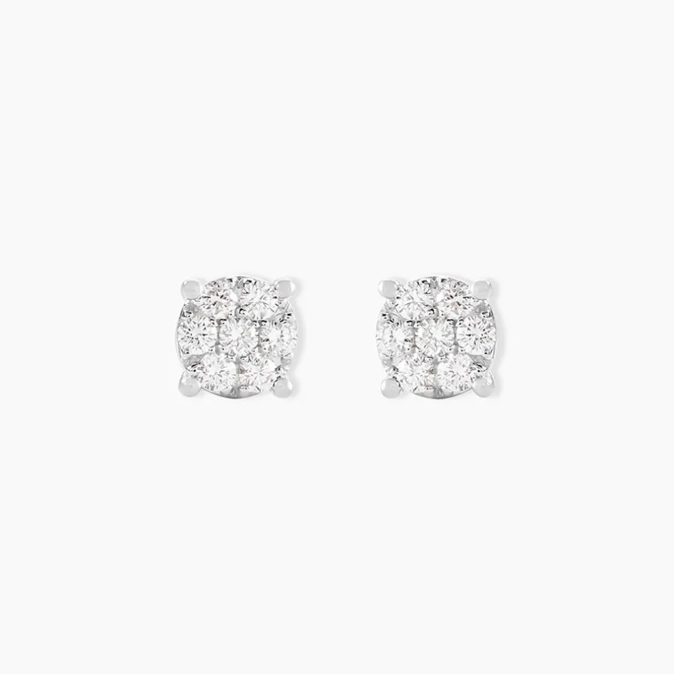 Boucles D'oreilles Puces Charlene Or Blanc Diamant Synthetique