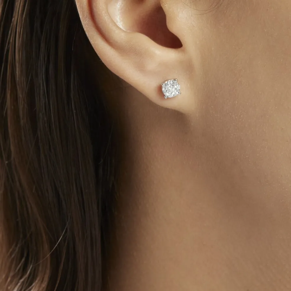 Boucles D'oreilles Puces Charlene Or Blanc Diamant Synthetique