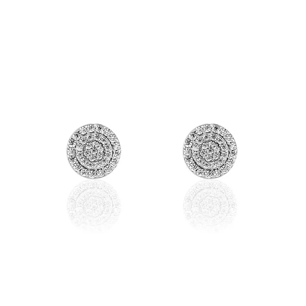 Boucles D'oreilles Puces Classic Or Blanc Oxyde De Zirconium