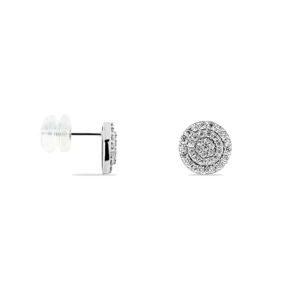 Boucles D'oreilles Puces Classic Or Blanc Oxyde De Zirconium