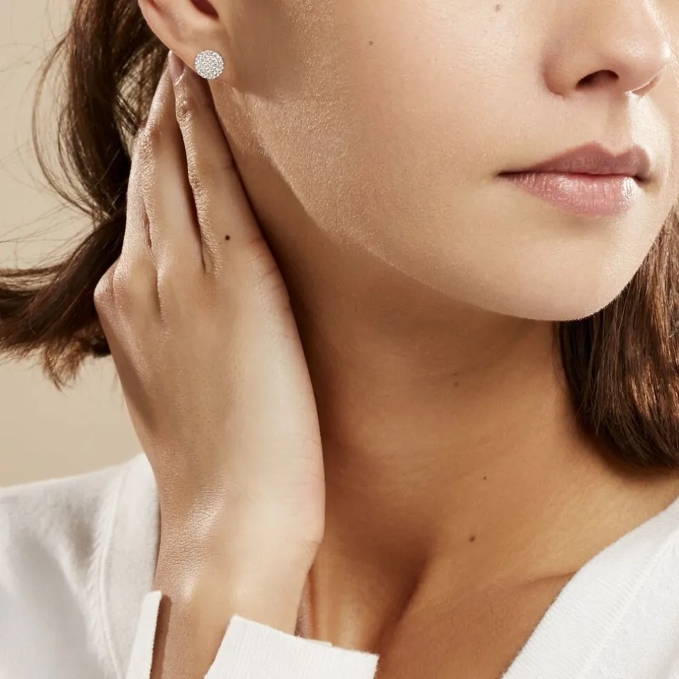 Boucles D'oreilles Puces Classic Or Blanc Oxyde De Zirconium
