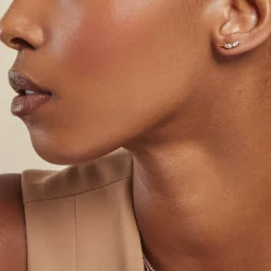 Boucles D'oreilles Puces Camelia Argent Rose Oxyde