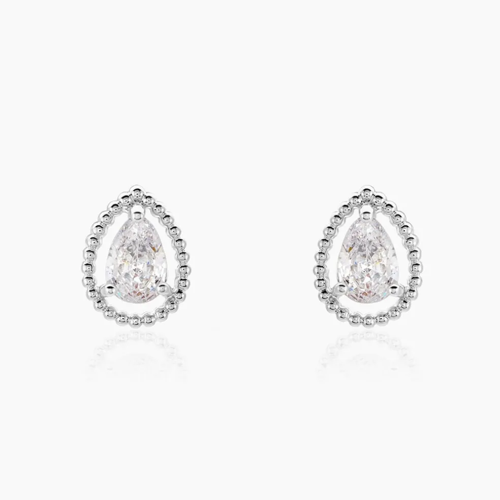 Boucles D'oreilles Puces Cyra Argent Blanc Oxyde De Zirconium