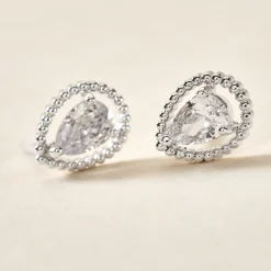 Boucles D'oreilles Puces Cyra Argent Blanc Oxyde De Zirconium