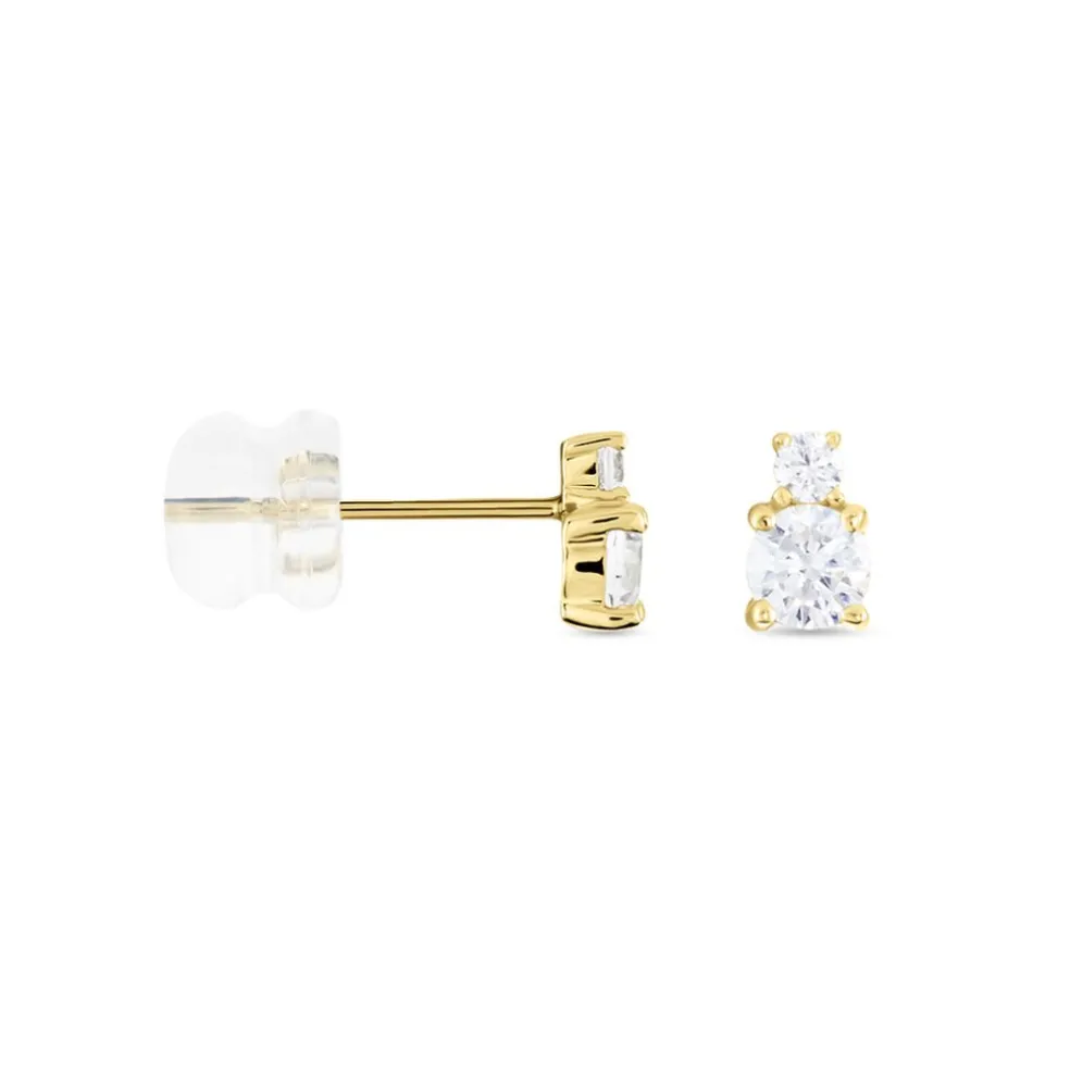 Boucles D'oreilles Puces Constancia Or Jaune Oxyde De Zirconium