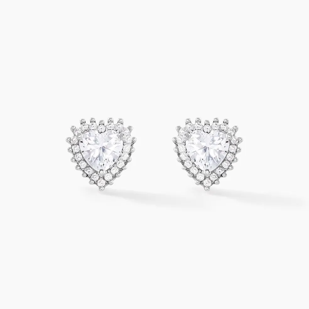 Boucles D'oreilles Puces Calvi Argent Blanc Oxyde De Zirconium