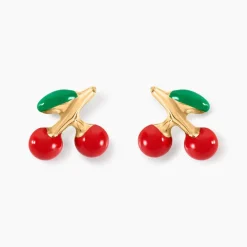 Boucles D'oreilles Puces Cherry Cerise Or Jaune