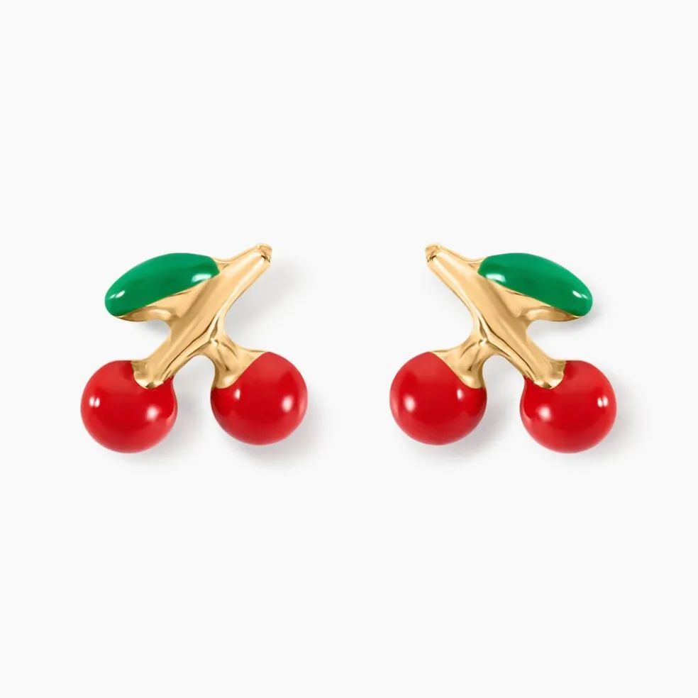 Boucles D'oreilles Puces Cherry Cerise Or Jaune