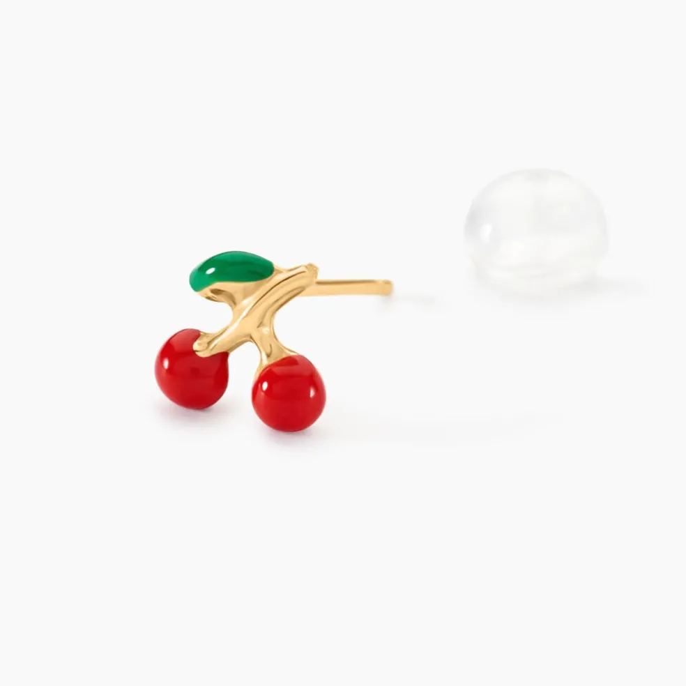 Boucles D'oreilles Puces Cherry Cerise Or Jaune