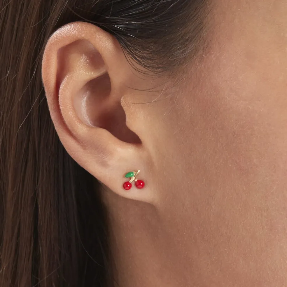 Boucles D'oreilles Puces Cherry Cerise Or Jaune