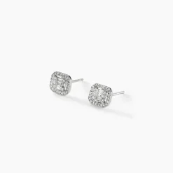 Boucles D'oreilles Puces Collection 1986 Or Blanc Diamant