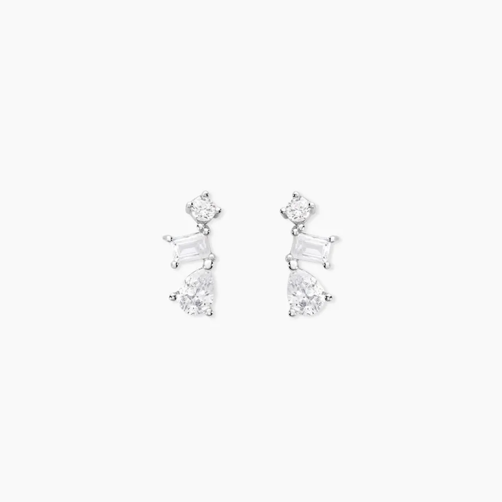 Boucles D'oreilles Puces Chadia Argent Blanc Oxyde De Zirconium