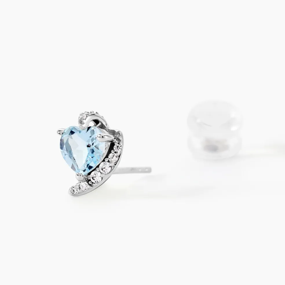 Boucles D'oreilles Puces Coeur In Love Or Blanc Topaze Et Oxyde