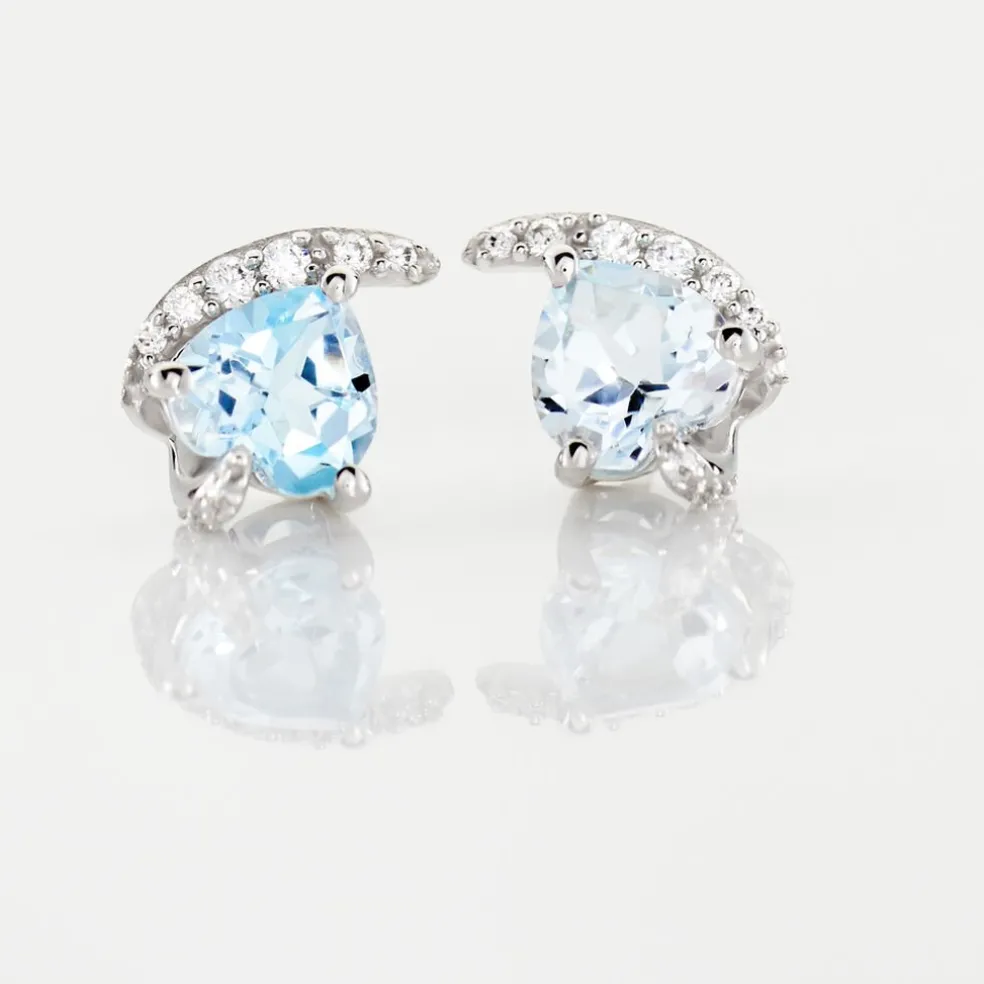 Boucles D'oreilles Puces Coeur In Love Or Blanc Topaze Et Oxyde