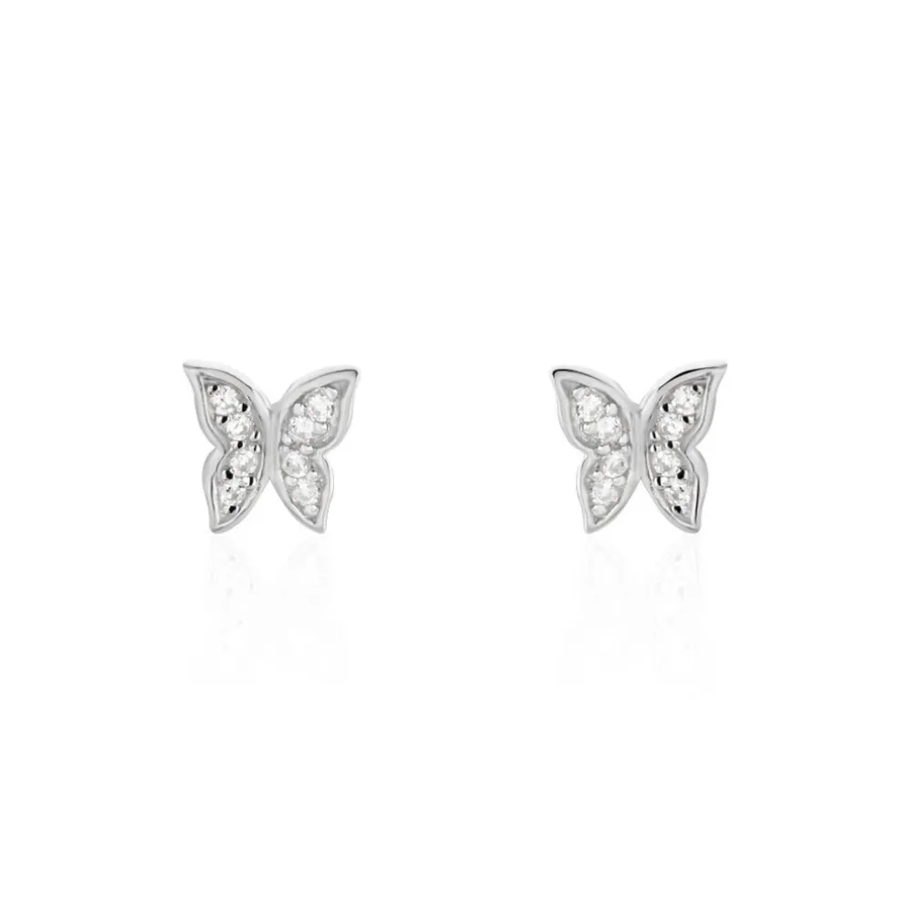 Boucles D'oreilles Puces Cadfan Argent Blanc Oxyde
