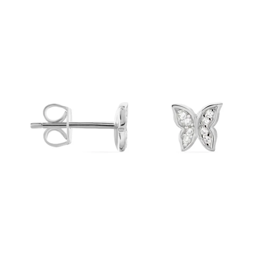 Boucles D'oreilles Puces Cadfan Argent Blanc Oxyde