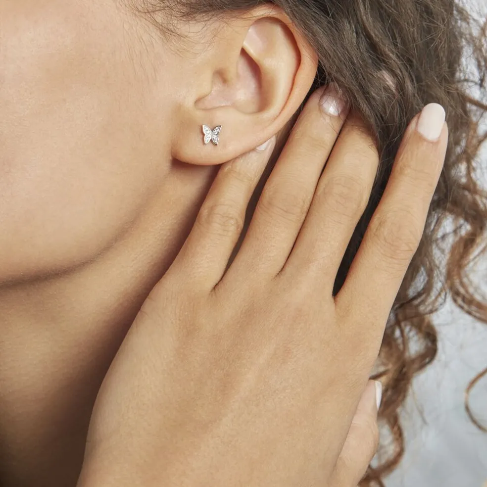 Boucles D'oreilles Puces Cadfan Argent Blanc Oxyde