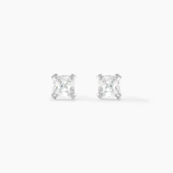 Boucles D'oreilles Puces Carre Argent Blanc Oxyde De Zirconium