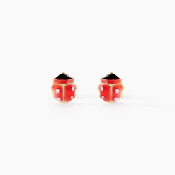 Boucles D'oreilles Puces Coccinella Or Jaune Oxyde De Zirconium