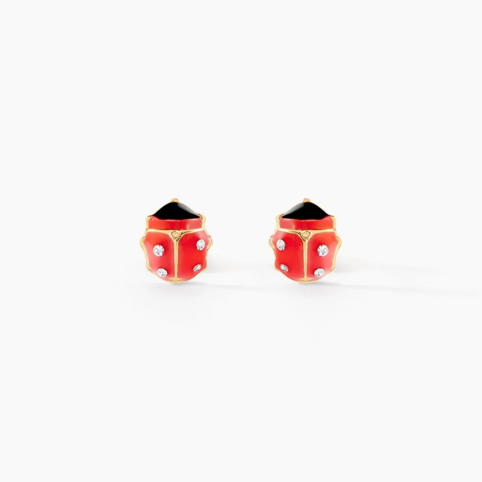 Boucles D'oreilles Puces Coccinella Or Jaune Oxyde De Zirconium