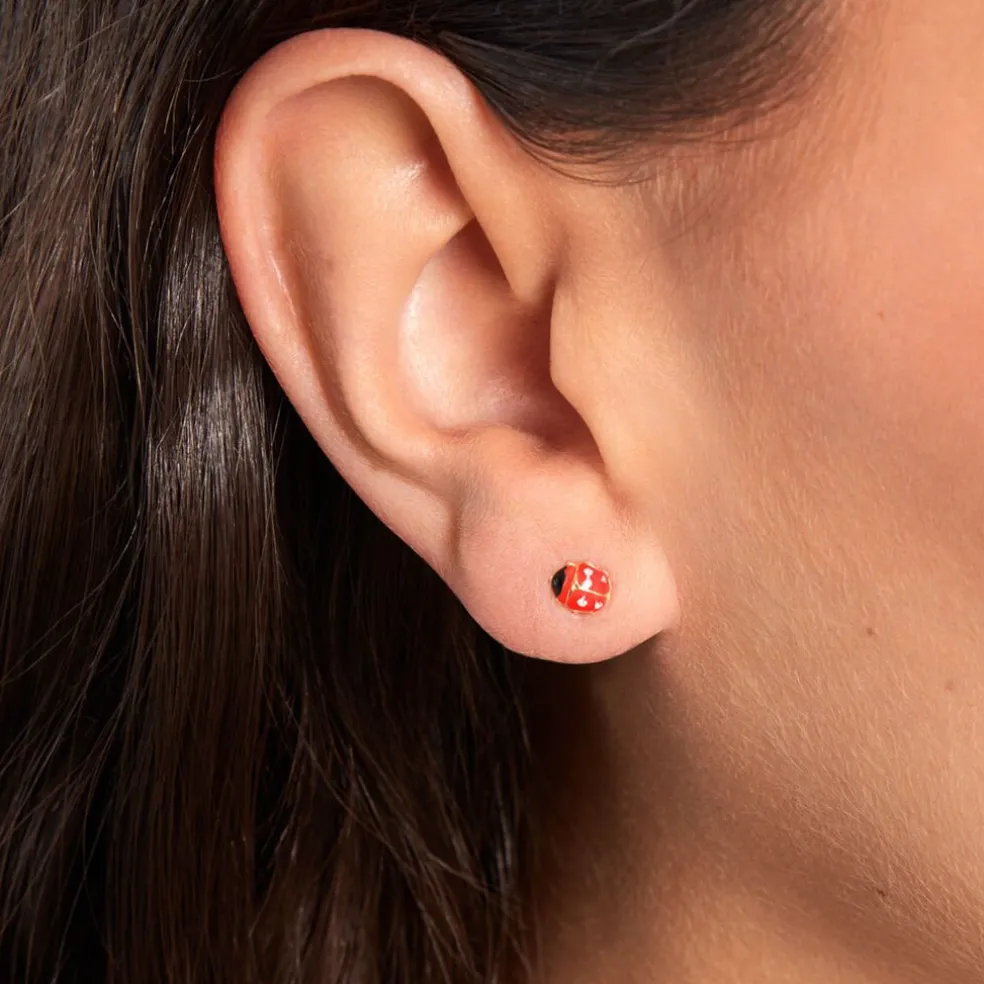 Boucles D'oreilles Puces Coccinella Or Jaune Oxyde De Zirconium