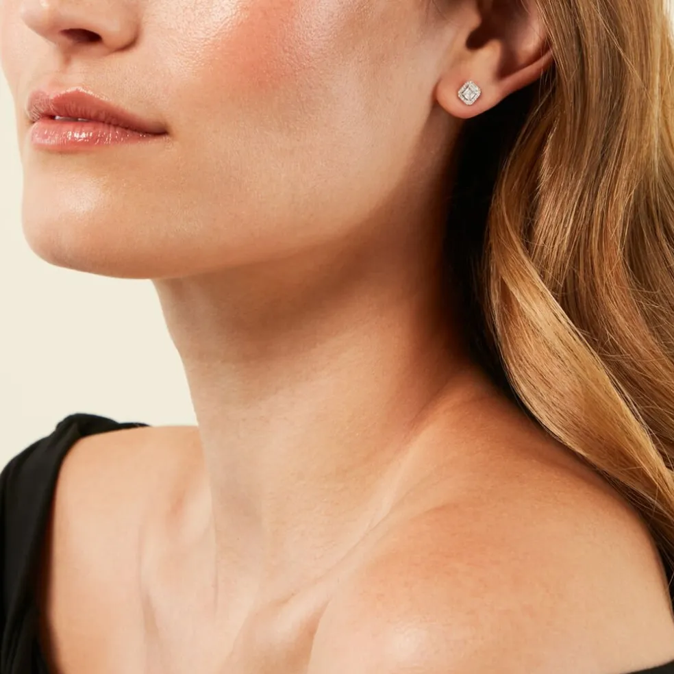 Boucles D'Oreilles Puces Collection 1986 Or Jaune Diamant