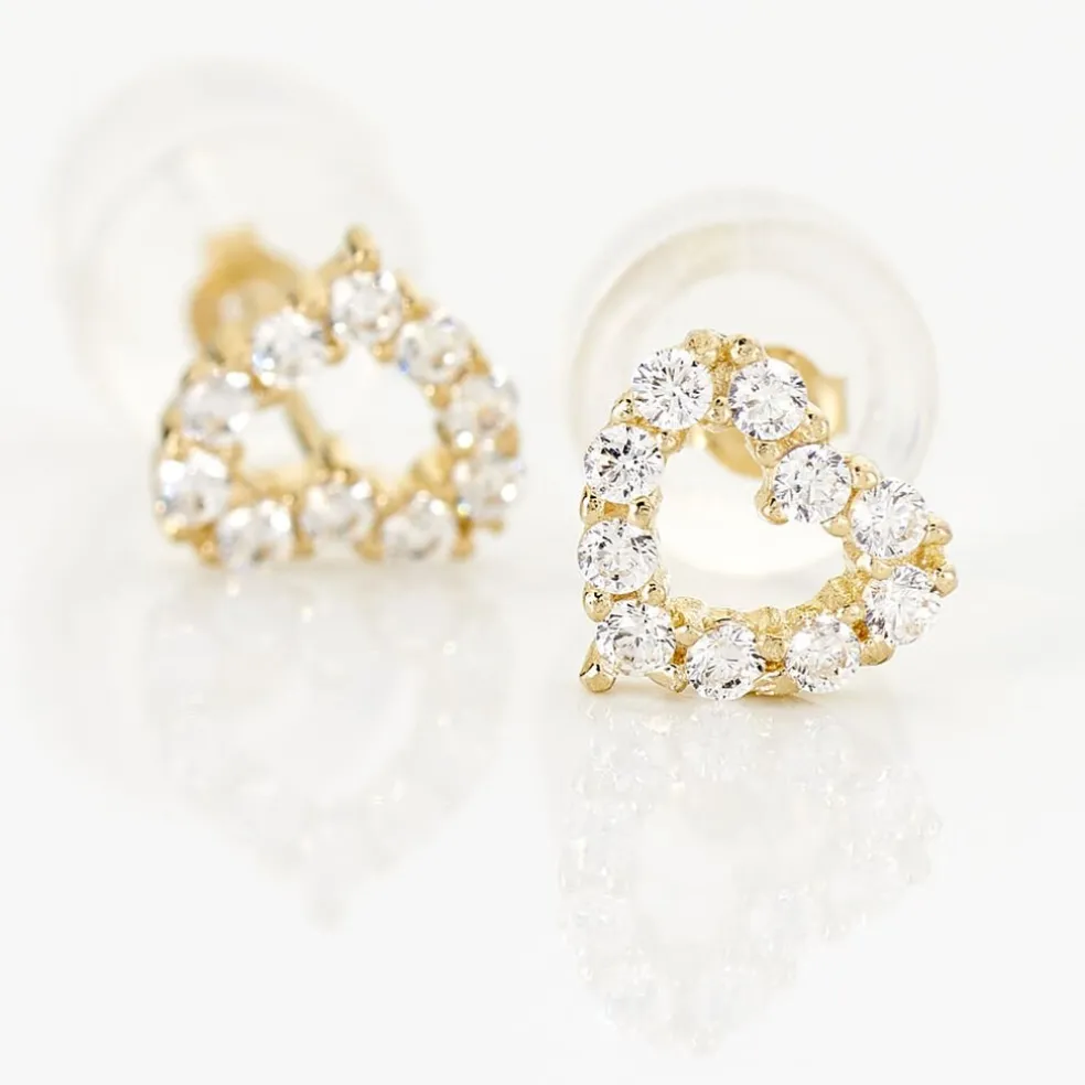 Boucles D'oreilles Puces Coeur Ajoure Or Jaune Oxyde De Zirconium