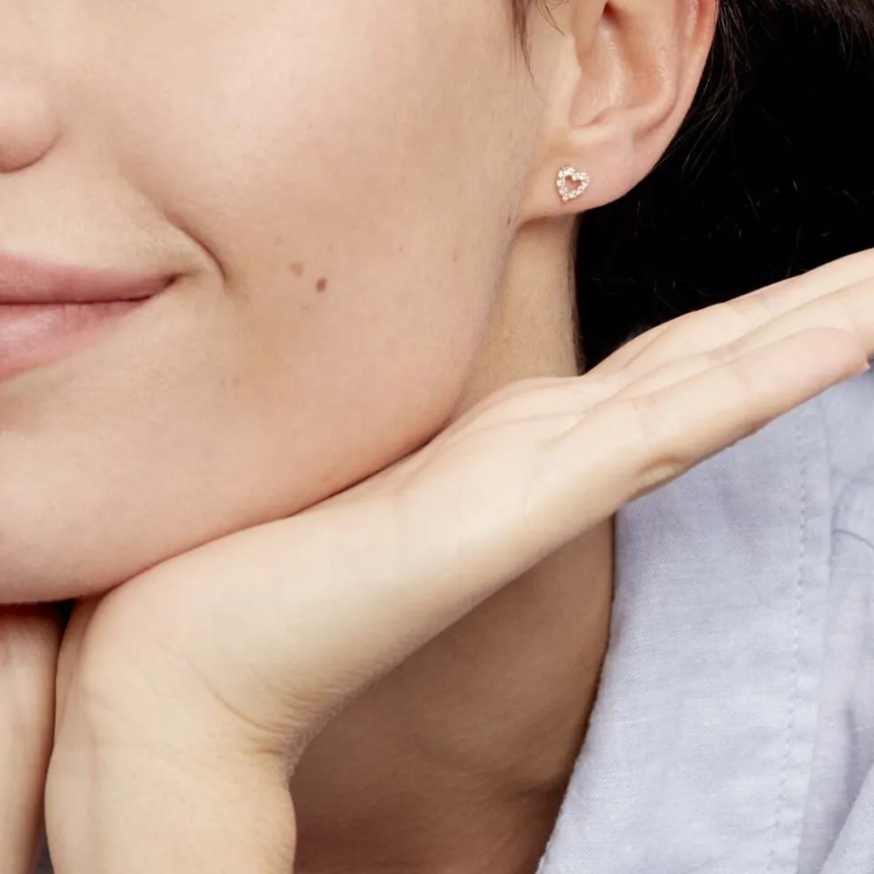 Boucles D'oreilles Puces Coeur Ajoure Or Jaune Oxyde De Zirconium